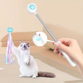 Cat Teaser Stick, Retractable Cat Wand With Replacement Head, Cat Feather Toy, Cat Interactive Toy For Indoor Cats For Relief Boredom And Exercis (Color: Blue)