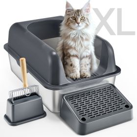 VEVOR 6 in Deep Cat Litter Box Odor-Free Litter Box with Filtering Foot Board (Color: Dark Gray)
